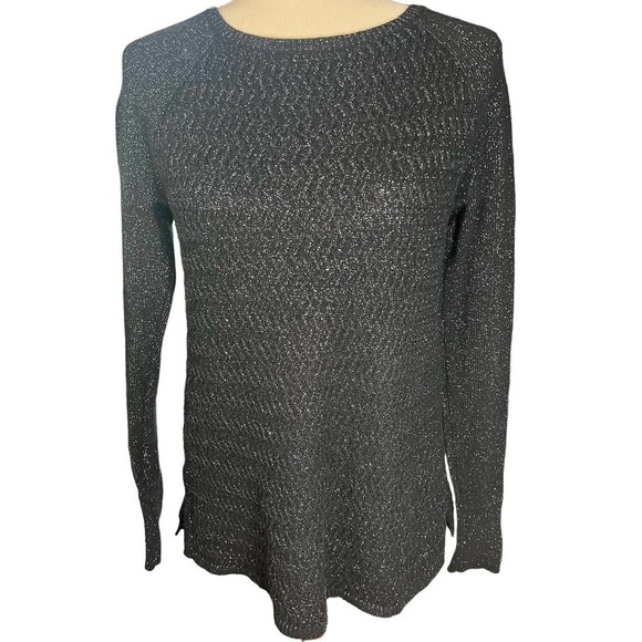 3/$27 Ann Taylor LOFT Sweater, Boatneck in Black w/Metallic Silver Lame, XS - Picture 1 of 11